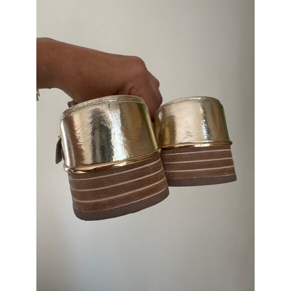 Tory Burch Multilogo Kiltie Fringe Metallic Gold Loafer Mule - US 5M - Picture 4 of 7